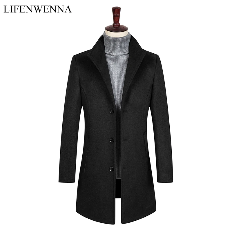 

Autumn New Arrival Men's Woolen Coat 2019 Winter Fashion Solid Single Breasted Slim Trench Coat Mens Business Casual Wool Jacekt
