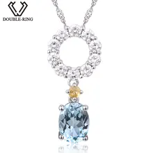 DOUBLE-R Real Luxury Sapphire Pendant Female 1.45ct Blue Topaz Solid 925 Sterling Silver Gemstone Brand Jewelry Gift with Chain