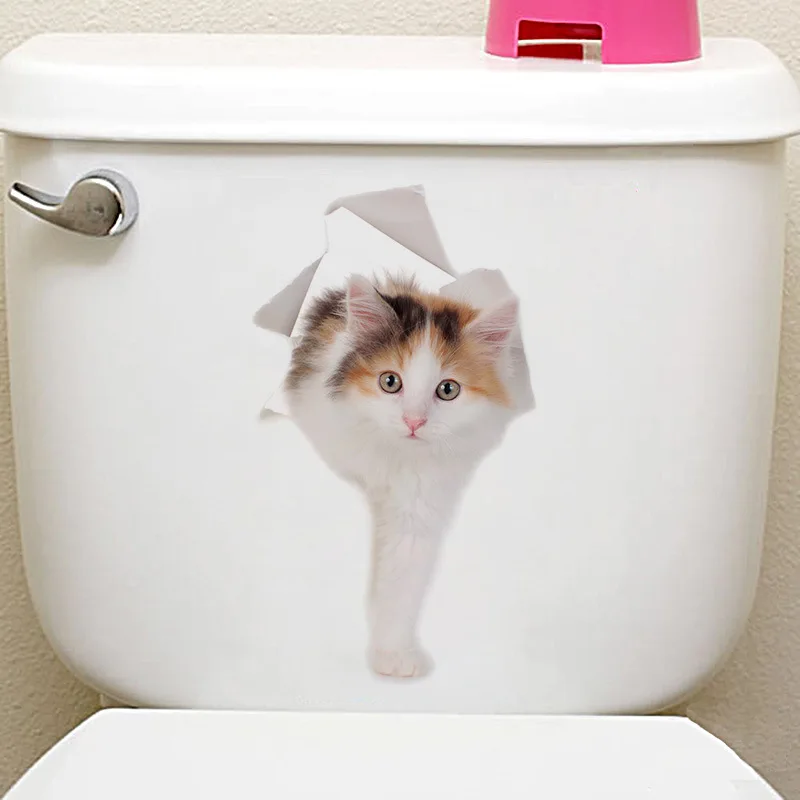 Кошек 3D наклейки на стену Туалет Наклейки отверстие просмотра яркие наклейки Ванная комната декор для дома животного виниловые наклейка на холодильник искусству Стикеры плакат обои - Цвет: Cat 14