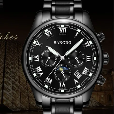 42MM SANGDO moon phase men s watch Automatic Self Wind movement Sapphire mirro High quality PVD