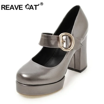 

REAVE CAT Big Size 32-48 Women Mary Jane Shoes Vintage Thick High Heels Round Toe Platform Pumps Party Wedding Prom Footwear