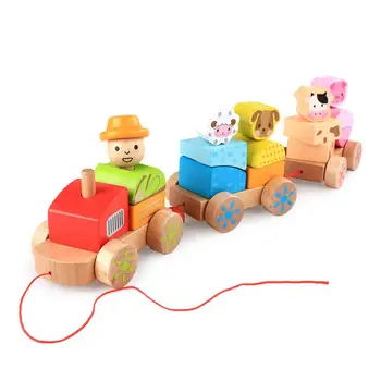 

New Children's Wooden Farm Animals Stacking Train Small Pull Trains Infant Early Childhood Cognitive Toddler Toys