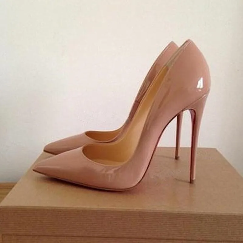 

Sexy High Heels Shoes Woman Nude Patent Leather Pointed Toe Women's Shoes Pumps 10cm/12cm Thin Heels Women Wedding Party Shoes