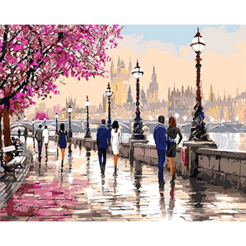 0329ZC156 Home wall Deco picture DIY number oil painting children Graffiti Thames lovers painting by numbers