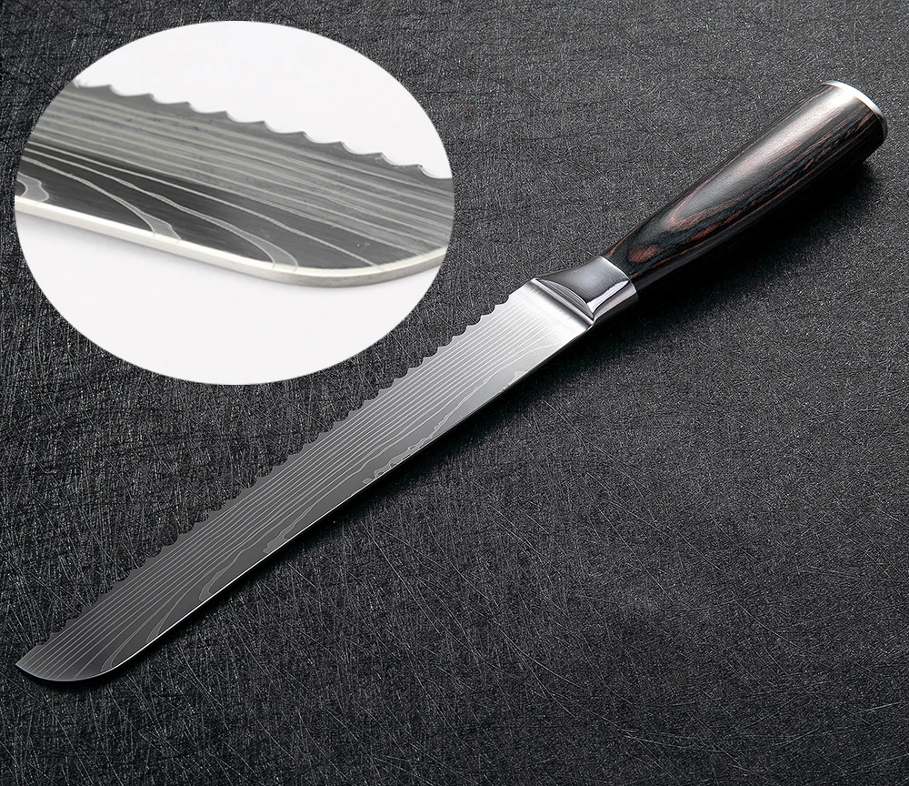 XITUO профессиональный нож для хлеба, лазерный дамасский нож из нержавеющей стали для нарезки 9 дюймов, ножи для шеф-повара с зубчатым дизайном, инструмент для приготовления фруктов Vege, подарок