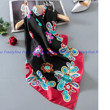 

Women Floral Print Silk Scarf Hijab Shawl Square Silk Twill Scarf 90*90 Luxury Quality Silk Scarves & Wraps Shawl Hand Rolled