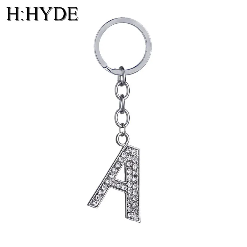 

H:HYDE Cute Simple 1 Pcs English 19 Letters A-Q Keychain Personality Creative Key Chain Car Crystal Alloy Key Chains Key Rings