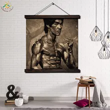 Kung Fu Star Bruce Lee Modern Wall Art Print Pop Art Picture And Poster Solid Wood Hanging Scroll Canvas Painting Home Decor wall hanging bruce lee kung fu dragon tapestry