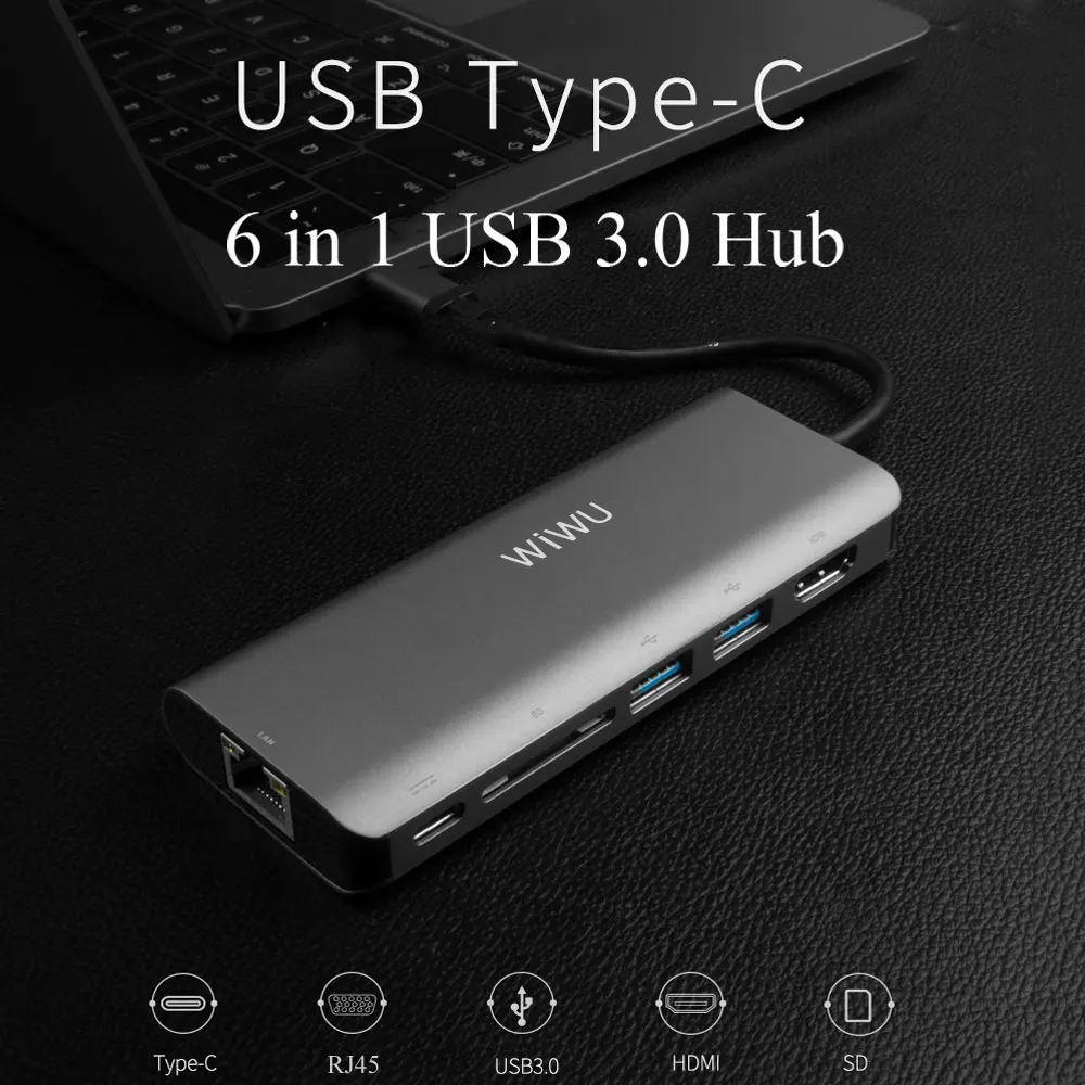 WIWU 6 в 1 USB 3,0 концентратор для MacBook Pro Air Многофункциональный usb type C 4K видео HDMI/RJ45 usb-хаб 3,0 адаптер зарядный порт концентраторы