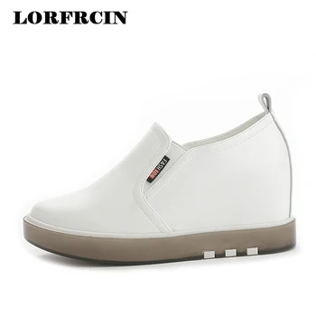 

Size 33~40 Women's Shoes Height Increasing White Casual Shoes Woman Black Leather Wedges Platform Sneakers Hidden Heel Loafers