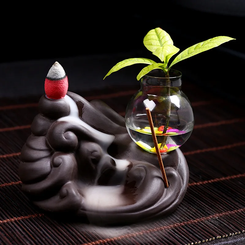 Classic Monkey Incense Burner Holder with Glass Bottle Ceramic Backflow