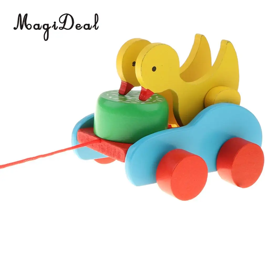 Wooden Pull Along Rooster Duck Peck Rice Crafts Puzzles Game Kids Baby Learning Walking Toy Play Activity