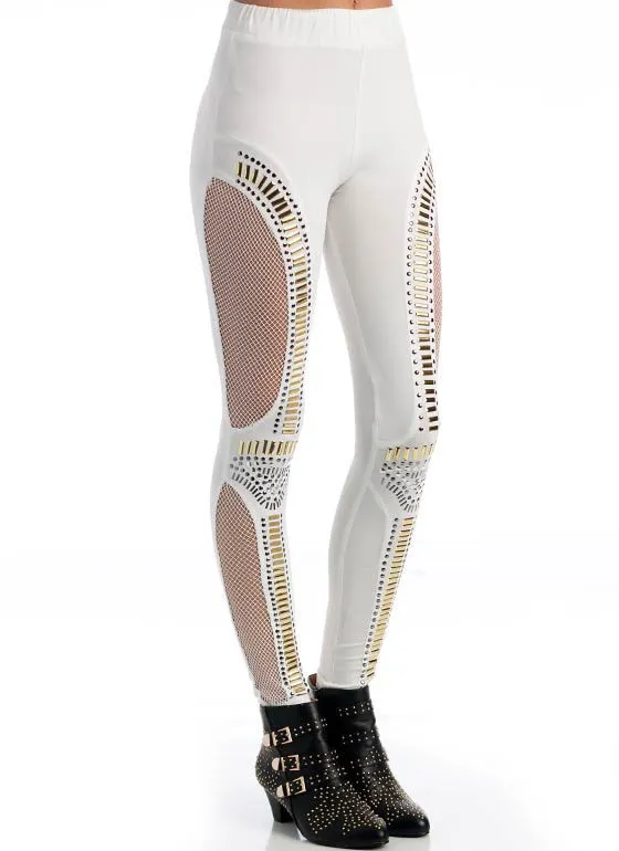 

Fishnet Lace Leggings Women Bullet Beaded Embellished Leggings Sexy Skinny Legging Pants Fashion Special Leggings