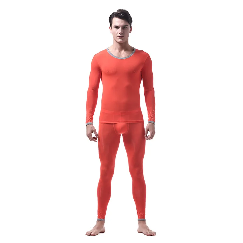 best long johns Ultra-thin Ice Silk Soft Fabric Men's Underwear Sets Translucent Breathable U Pouch Bag Design Sexy Long Johns(for A Suits) fleece long johns