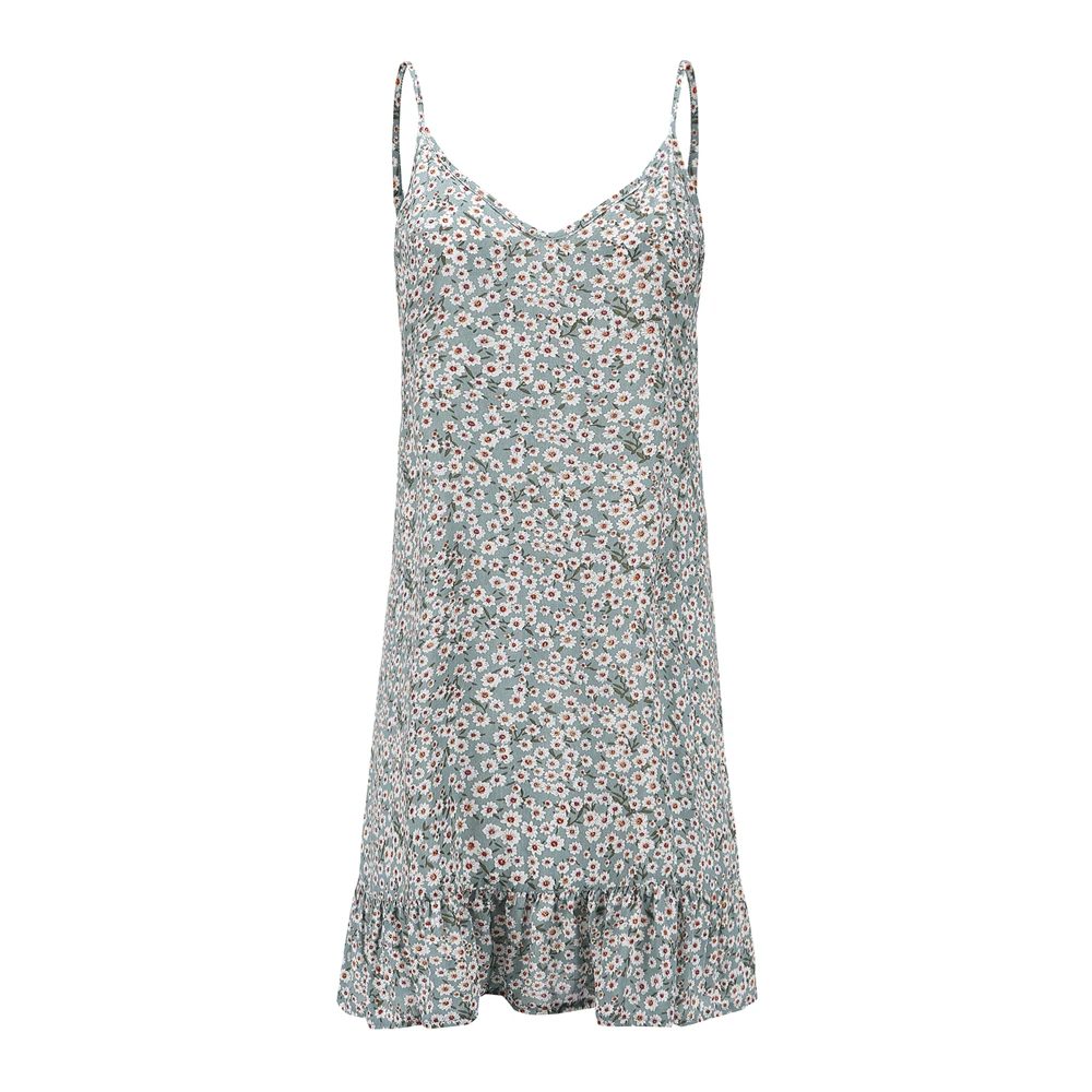Louyebouho 2019 Women Sexy Spaghetti Strap Mini Dress Summer Casual Floral Print V Neck Dresses Boho Beachwear Sundress Vestidos