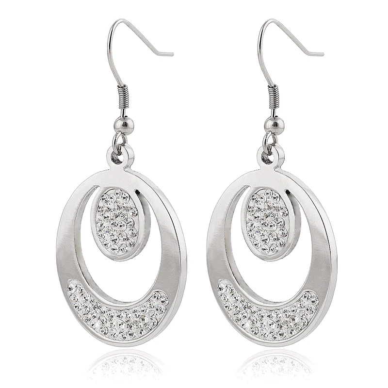 

Unique Design Two Round Circle Crystal Stainless Steel Earring Wedding Crystal Earring Cricle Pendent For Women
