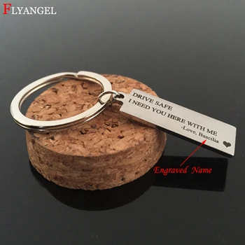

Fashion Engraved Name Couples Jewelry Drive Safe Charm Keychain For Husband Boyfriend Women Men Driver Stainless Keyring Gift