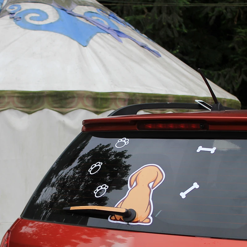 KAWOO автомобильный Стайлинг виниловые водостойкие животные мультфильм смешная собака движущийся хвост наклейки автомобиля заднего окна отличительные знаки на стеклоочистителе авто аксессуары