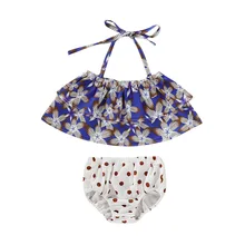 Детский купальник для девочек, купальник из полиэстера, детский купальный костюм, бикини из двух предметов, жилет с цветочным узором, купальный комплект K0301