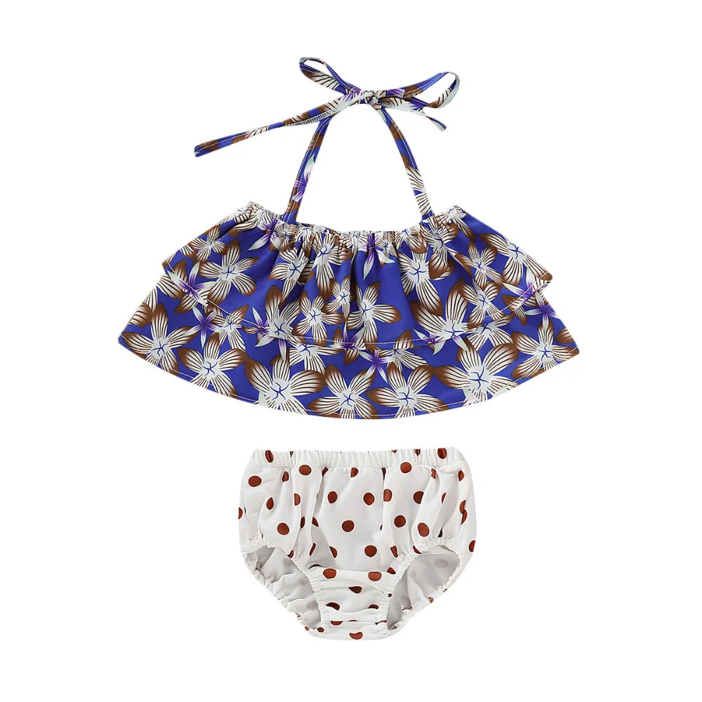 

children swimwear for girls Polyester swimsuit kids bathing suit Two pieces bikini Dot Floral Print Vest Swimwears Set K0301