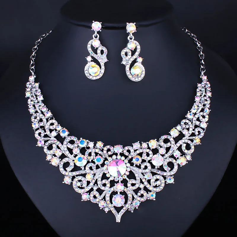 

FARLENA Jewelry Cute Multicolor Crystal Rhinestones Necklace and Earrings for Women Wedding Bridal Jewelry Sets
