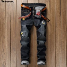 2017 fashion brand men’s jeans pop luxury designer hole straight denim trousers casual classic slim ripped balck jeans for men