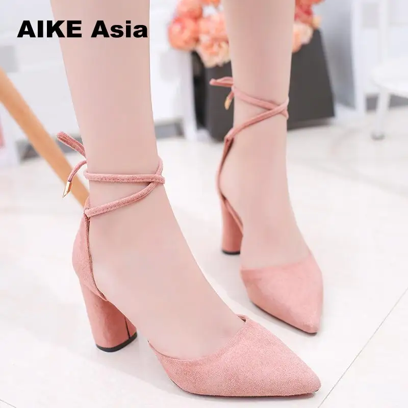 

2018 Summer Women Shoes Pointed Toe Pumps Dress Shoes High Heels Boat Wedding Shoes Tenis Feminino Side With Cross-tied 80-1