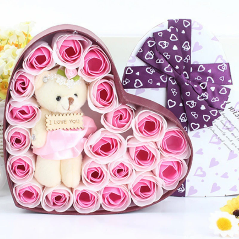 

Soap Flower Rose Bear Creative Gift Box for Mother's Day Birthday Valentine's Day Scented Bath Holiday Bubble Bath Petals 20pcs