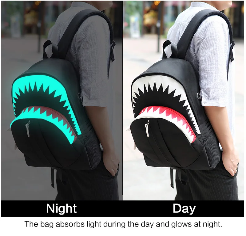 Usb зарядка модный светящийся 3D рюкзак-Акула ночной светится освещение Junior High рюкзак школьный для ноутбука Подростковая дорожная сумка Mochila
