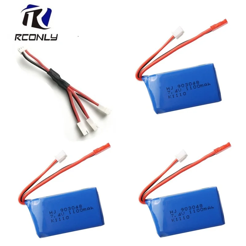 7,4 V 1100mAh 903048 Li-Po Батарея вертолет для WLtoys A949 A959 A969 A979 V912 V913 V353 k929 V262 L959 T23 T55 F45 4 шт./лот - Цвет: Цвет: желтый