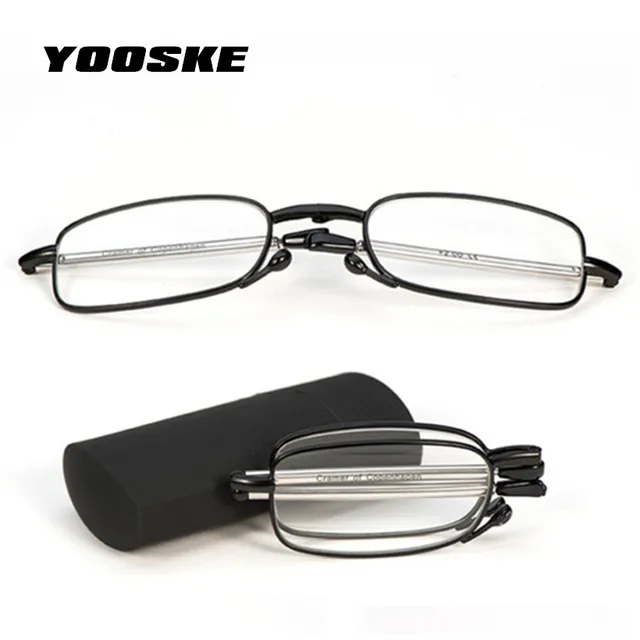YOOSKE Full Metal Frame Folding Reading Glasses Men Women Portable