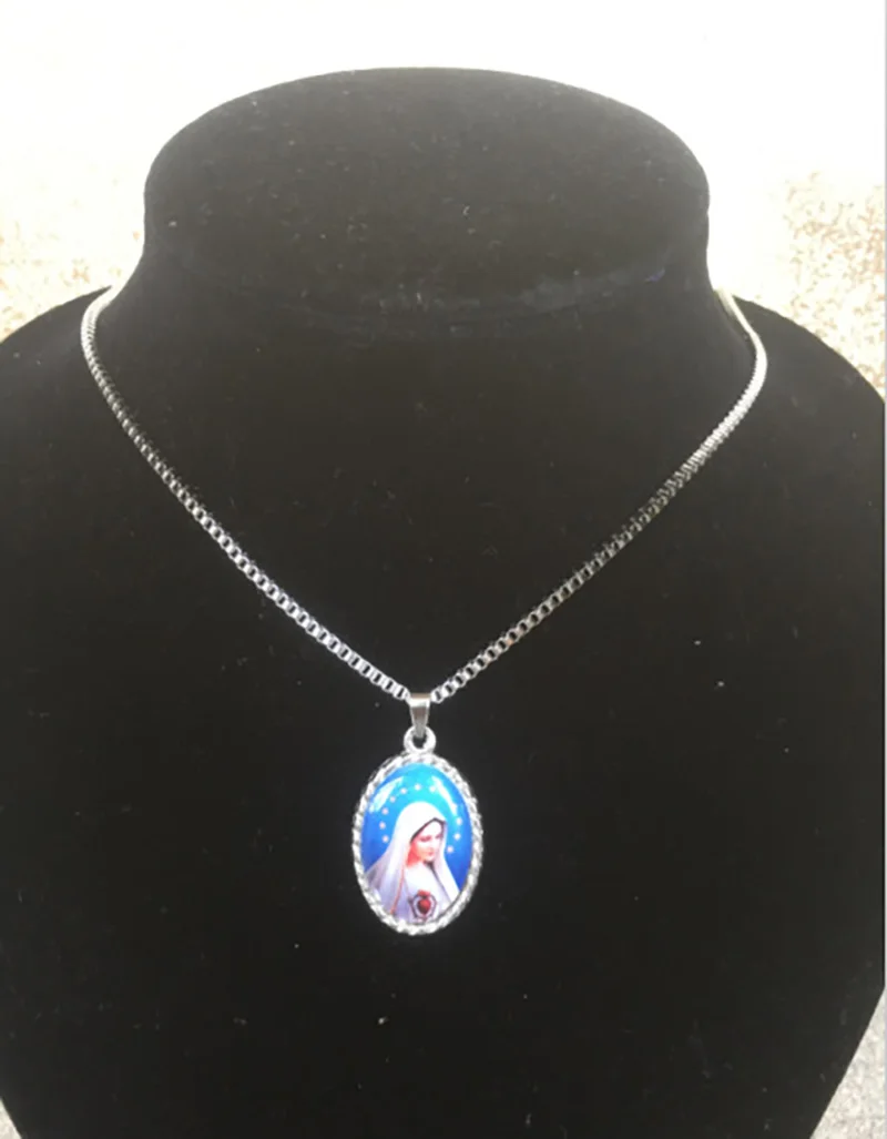 Святая Дева Мэри 2,9X1,8 см драгоценный камень ожерелье Бог христианские украшения ретро свитер цепи Европейский металлический материал украшения дома - Цвет: R