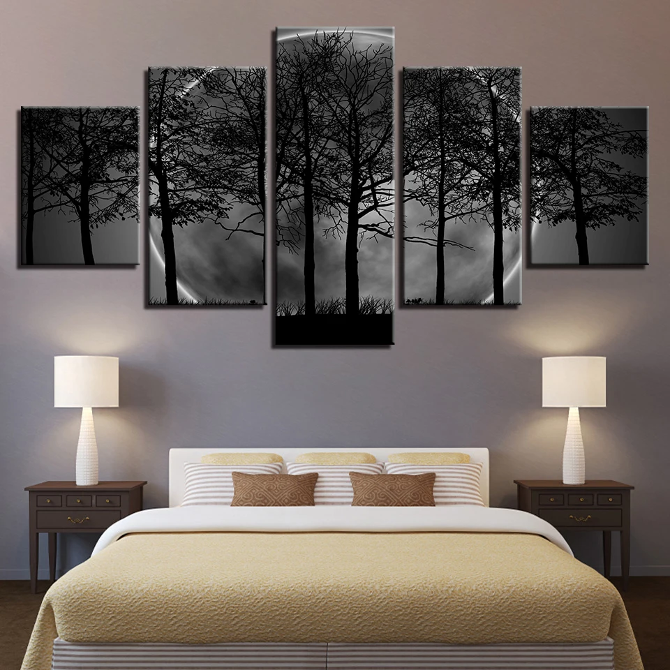 Painting Style Wall 5 Panel Tree Landscape Art Canvas Modular Pictures For Living Room Cuadros Modern Framework Decoration | Дом и сад