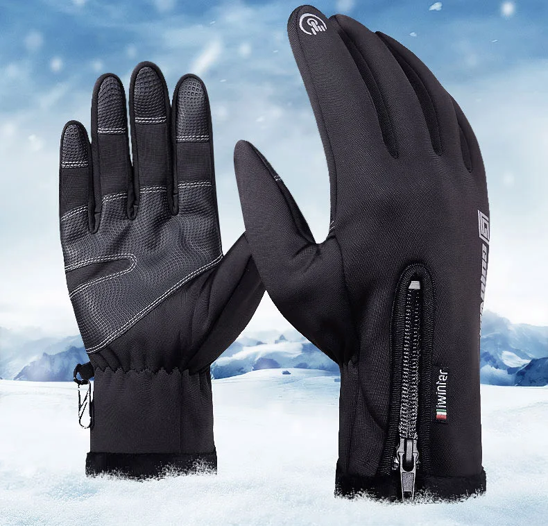 Новый сенсорный экран Зимние непромокаемые перчатки на молнии мужской женский обновление флисовые теплые ветрозащитные перчатки для