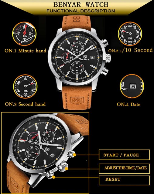 2018 BENYAR Watches Men Luxury Brand Quartz Watch Fashion Chronograph Watch Reloj Hombre Sport Clock Male hour relogio Masculino -