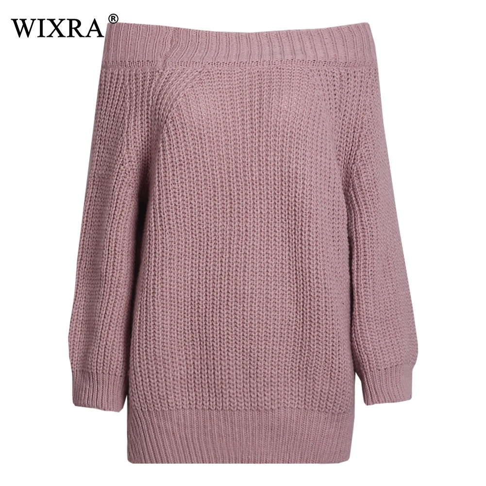 Wixra Casual Women Sweaters 2018 Autumn Winter Solid Sexy Slash Neck Knitted Female Loose Pullovers For Ladies | Женская одежда