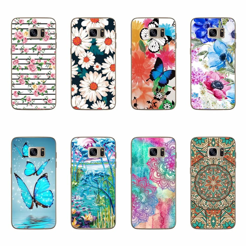 Beautiful Butterfly Flowers Oil Painting Cases For Samsung S7 Edge Silicone Soft Covers Transparent Case For S7 Edeg Funda Coque