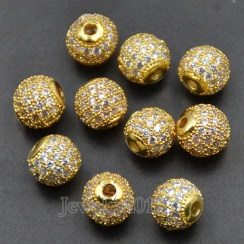 

Clear on Gold Zircon Pave Disco Micro Round Ball Rhinestones Bracelet Connector Charm Beads 6mm 8mm 10mm 12mm 14mm 16mm 18mm