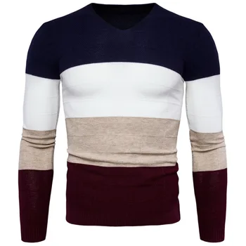 

Spring Autumn New Mens Pullover Knitting Mens Sweaters Casual Sweater V-neck Four-color Stitching Knitwear 2colours