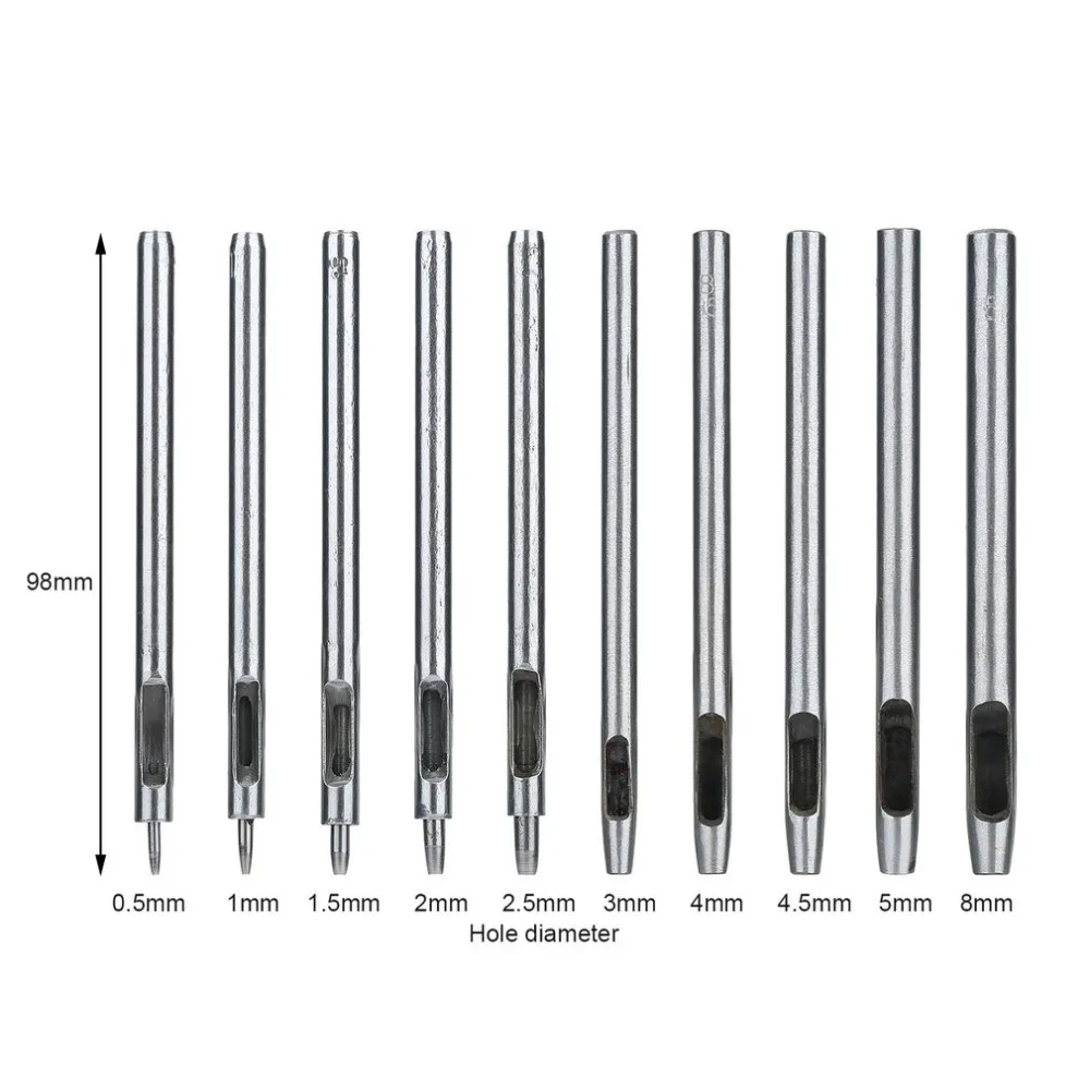 

10pcs/set 0.5-8mm Steel Alloy Punch Leather Tool High Hardness Hole Craft Set Leather Sewing Hand Tool DIY Quality Wholesale