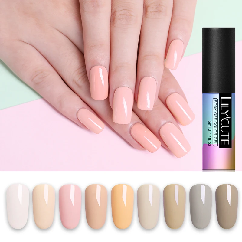 

LILYCUTE 5ml Nude Series Gel Nail Polish Soak Off Long Lasting UV Gel Varnish Glitter Gel Nail Polish Led Nude Nail Color Gel