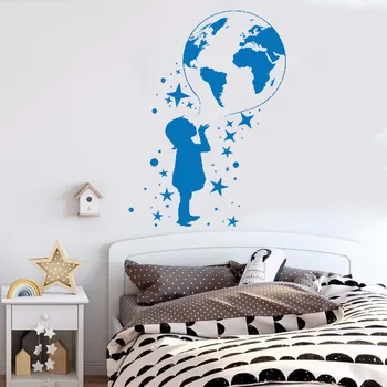 

Earth With Star For Kids Rooms Wall Sticker Vinyl Art Removable Poster Mural Beauty Modern Home Decoration Design Poster LY1432