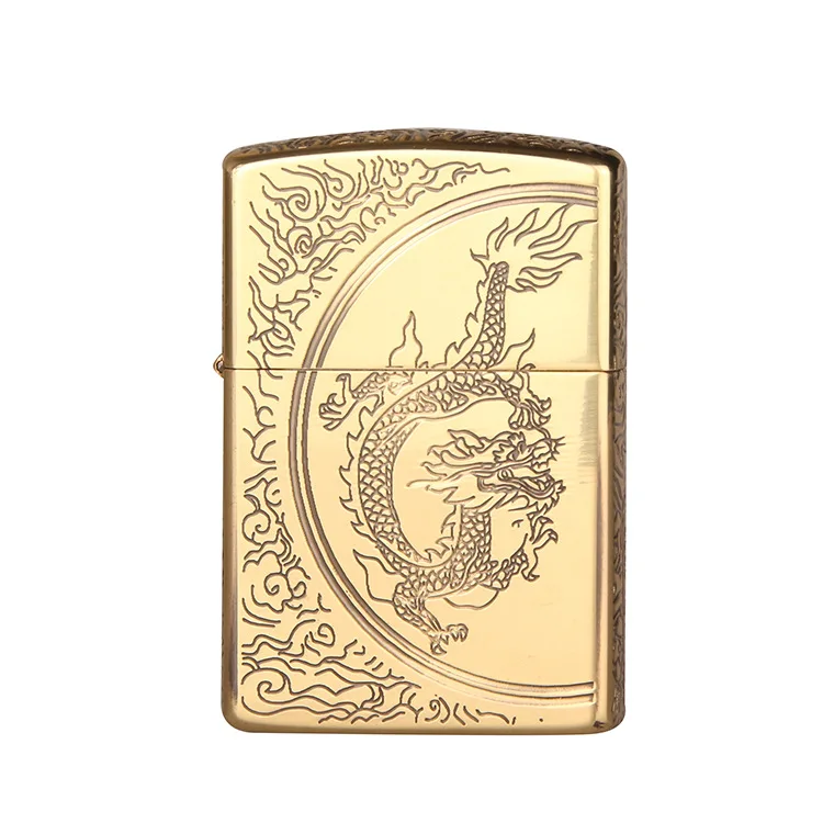 

Pure copper Carving Dragon Cigarette Lighter Cigarettes Kerosene Flint Petrol Vintage Gasoline Lighter Oil Petrol Refillable