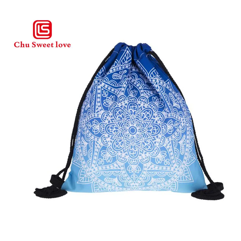 New Style 3D Printing Mandala Pattern Canvas Drawstring Bag Women College Students School Bags High Quality