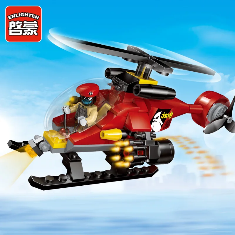 

Enlighten Building Block Police City Helicopter 1 Figures 100pcs MOC Educational Bricks Toy Boy Gift-No Box