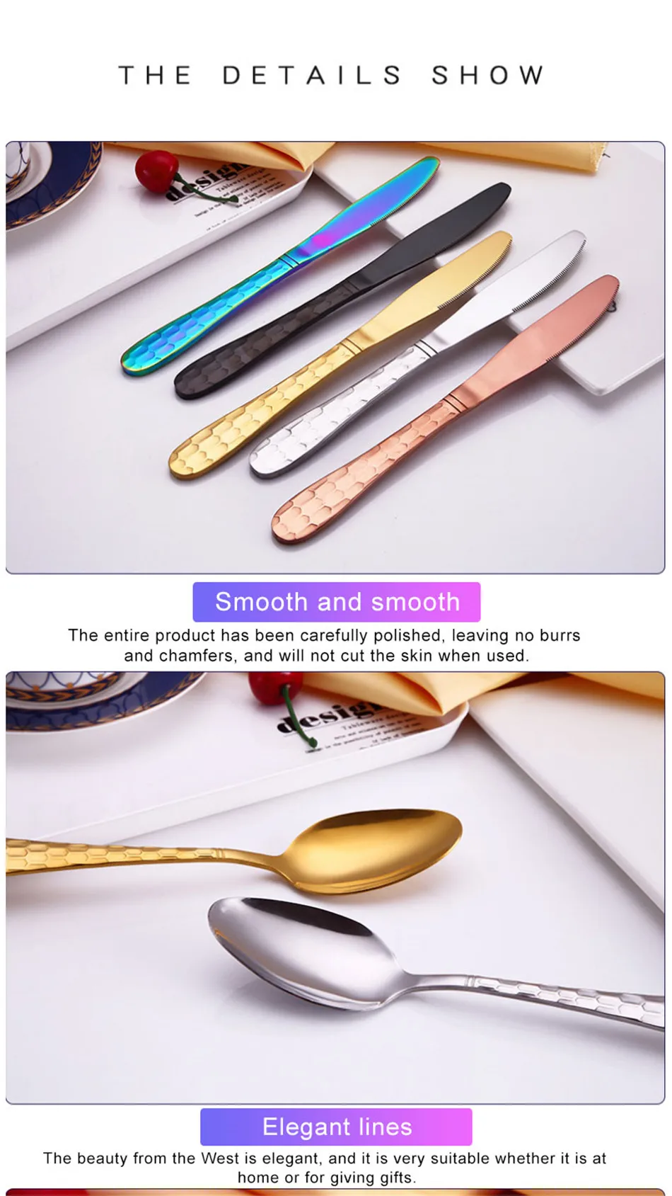 Creative PatternTableware Set 304 Steel Stainless GoldTableware Sets Plating Knife Forks Dinner Set Western Food Cutleries 4pcs (4)