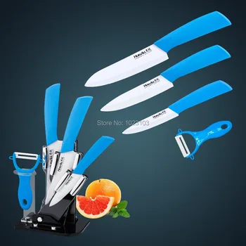 

Gift Set of Ceramic kitchen knife/Knife set in blue color handle, 3"+4 "+5 "+Ceramic peeler +Acrylic holder