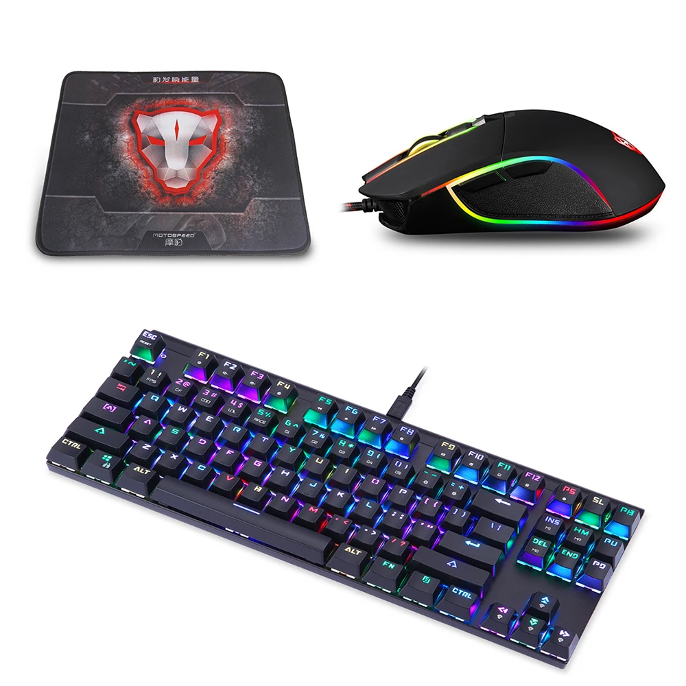 Motospeed V30 Проводная Оптическая USB игровая мышь + CK101 87 клавиш NKRO с RGB подсветкой