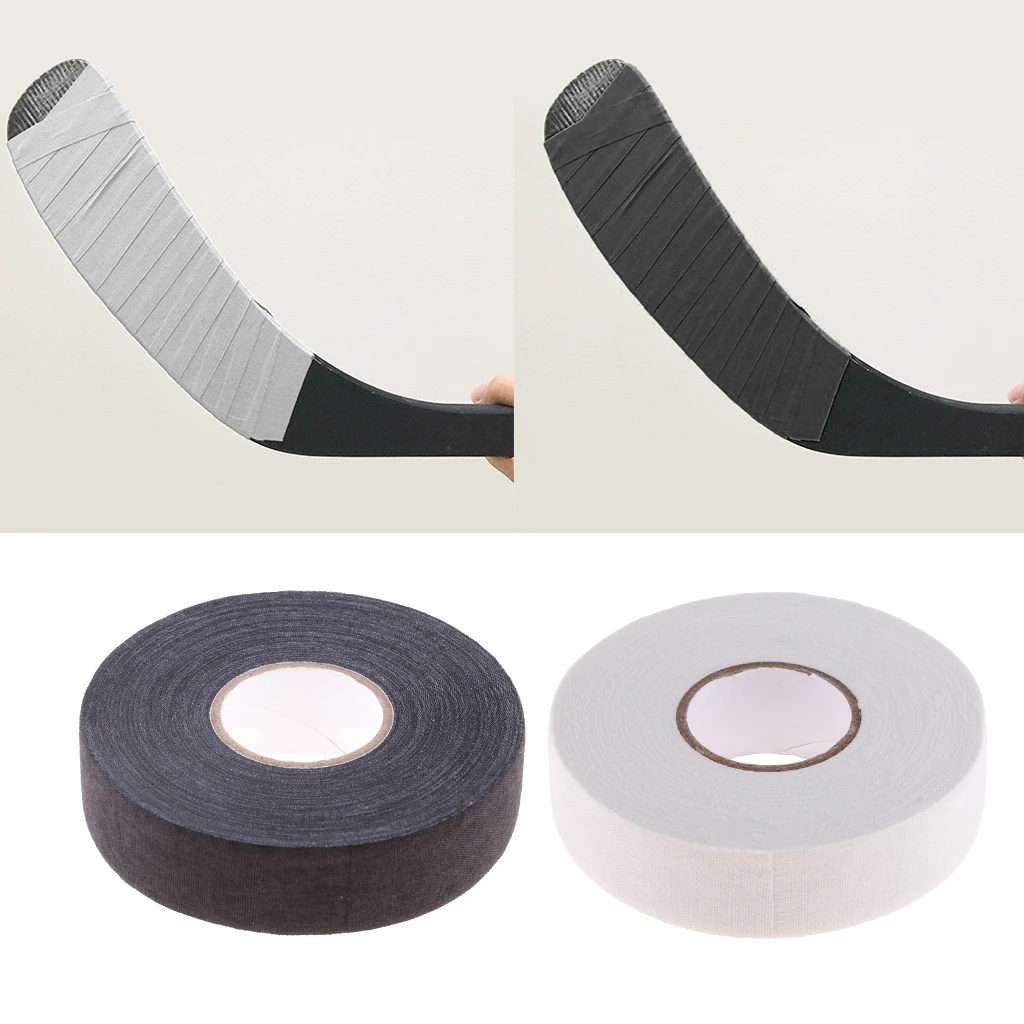 2 Count Black Hockey Cotton Cloth Tape Shaft Stick Sleeve Adhesive Wrap White Protector Guard