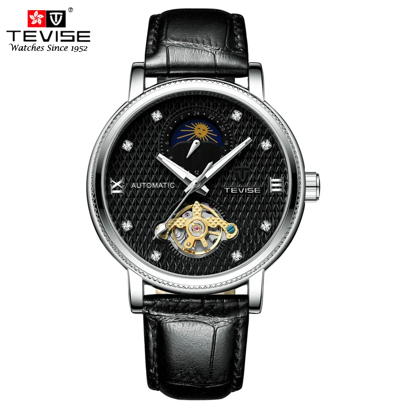 Модные деловые автоматические часы TEVISE механические Moon Phase Tourbillon Montre Homme Automatique